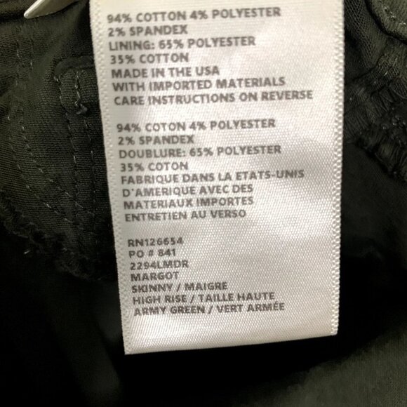 NWT L’agence Skinny High Rise Margot in Army Green Raw Hem Size 25 - Picture 8 of 8